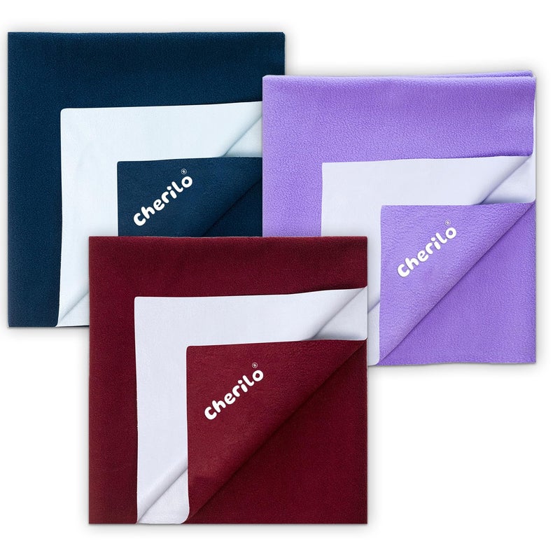 Cherilo Cherilo Waterproof Reusable Baby Dry Sheet Large Size 100 X 140cm Pack of 3 Maroon Violet Navy Blue - Image 1