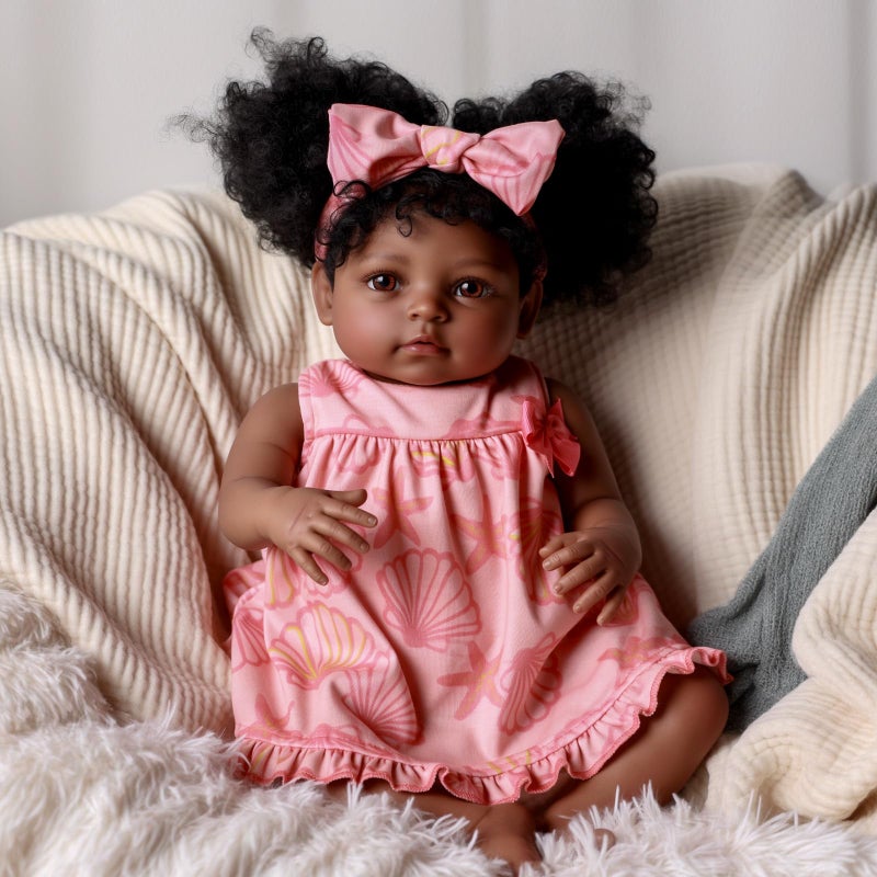 BABESIDE Lifelike Reborn Baby Dolls Daisy Black Girl 20 Inch Soft Body RealisticNewborn Handmade Real Life Baby Dolls with Clothes and Toy Gift for Kids Age 3 - Image 3