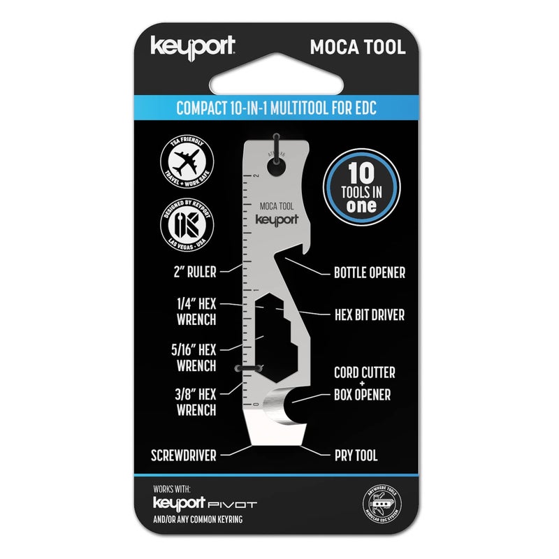 Keyport أداة متعددة المفاتيح Keyport MOCA 10 في 1 (ستانلس) | أداة متعددة الاستخدامات EDC: أداة فتح العلب، فتاحة زجاجات، مفك براغي، أداة فتح الصناديق، أداة قطع الحبال والمزيد | أداة مفاتيح TSA | معدات EDC | لتنظيم المفاتيح وسلسلة المفاتيح - Image 1