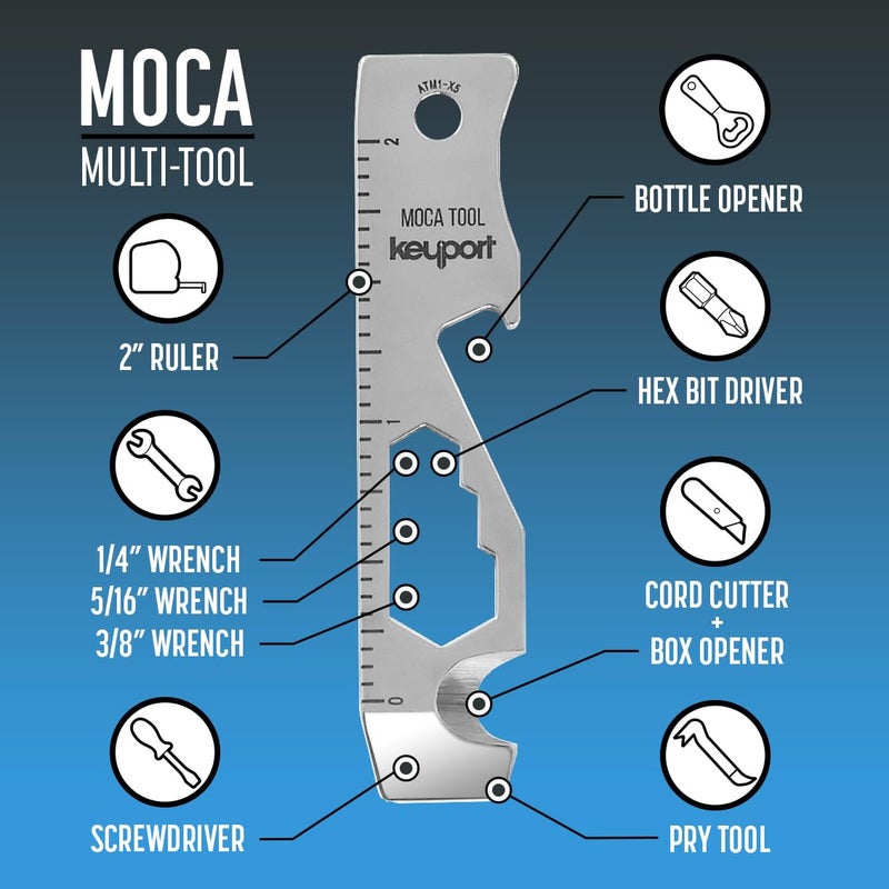 Keyport أداة متعددة المفاتيح Keyport MOCA 10 في 1 (ستانلس) | أداة متعددة الاستخدامات EDC: أداة فتح العلب، فتاحة زجاجات، مفك براغي، أداة فتح الصناديق، أداة قطع الحبال والمزيد | أداة مفاتيح TSA | معدات EDC | لتنظيم المفاتيح وسلسلة المفاتيح - Image 3