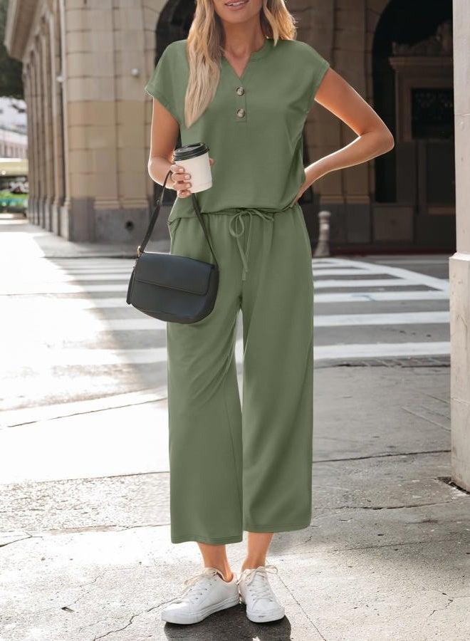 LILLUSORY Two Piece Lounge Sets for Women Spring Vacation Beach Travel Airport Outfits Casual Cruise Fashion 2026, Green, L - Image 2