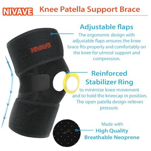 Nivave neoprene blend Knee support fully adjustable brace, Knee Cap Open Patella support for Knee Pain, Activities, Arthritis, and Protection for Men and Women (Universal, Black, 1) - Image 2
