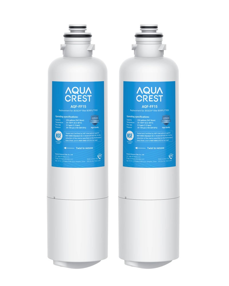 AQUA CREST 11032531 Replacement for Bosch UltraClarity Pro BORPLFTR50 12033030 Refrigerator Water Filter Compatible with 11025825 BORPLFTR55 B36CD50 B22CS50 B36FD50SNS B36CT80SNS 2 Pack
