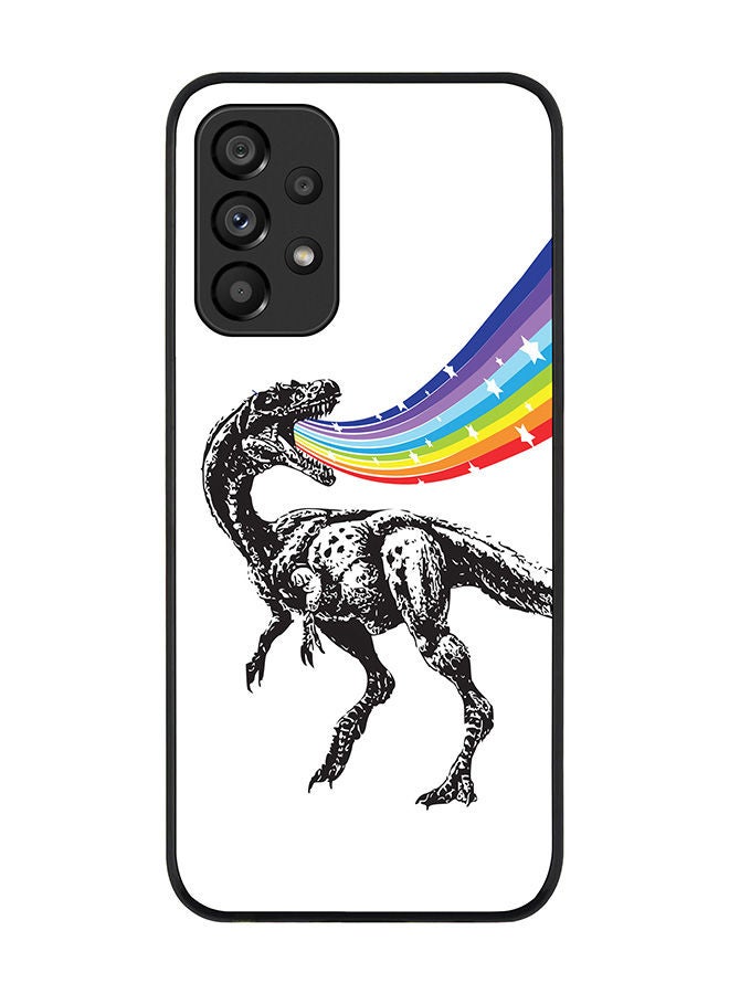 Stylizedd Rugged Black edge case for Samsung Galaxy A33 5G Slim fit Soft Case Flexible Rubber Edges Anti Drop TPU Gel Thin Cover - Rainbow Dino - Image 1