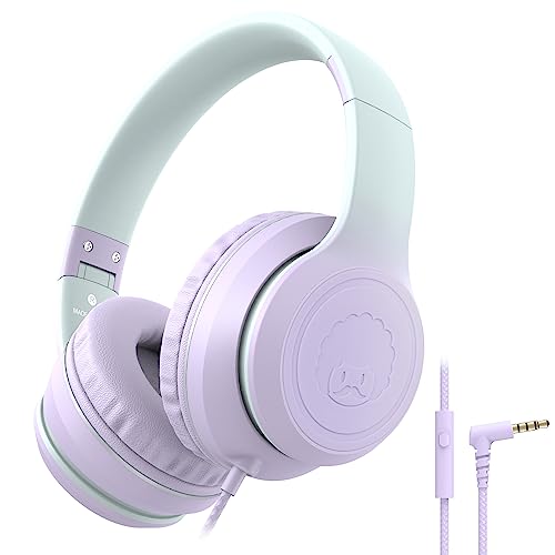 rockpapa L22 Wired Headphones for Kids Girls Boys Women with Microphone Foldable Stereo 35mm Corded Headphones for School Classroom Chromebooks Computer Laptop Phone Airplane Purple - Image 1