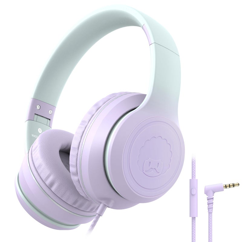 rockpapa L22 Wired Headphones for Kids Girls Boys Women with Microphone Foldable Stereo 35mm Corded Headphones for School Classroom Chromebooks Computer Laptop Phone Airplane Purple - Image 2