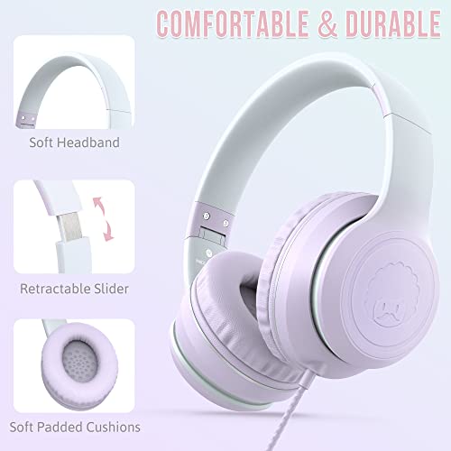 rockpapa L22 Wired Headphones for Kids Girls Boys Women with Microphone Foldable Stereo 35mm Corded Headphones for School Classroom Chromebooks Computer Laptop Phone Airplane Purple - Image 3