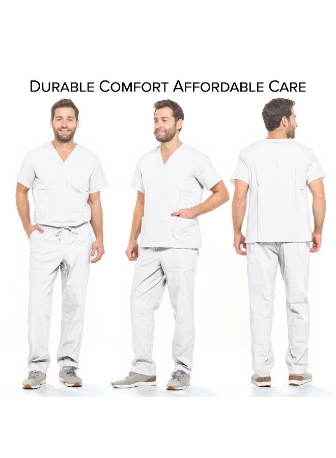 Dagacci Medical Uniform Dagacci Medical Uniform Scrubs Medical Uniform Unisex Scrubs Set Medical Scrubs Top and Pants Large White - Image 2