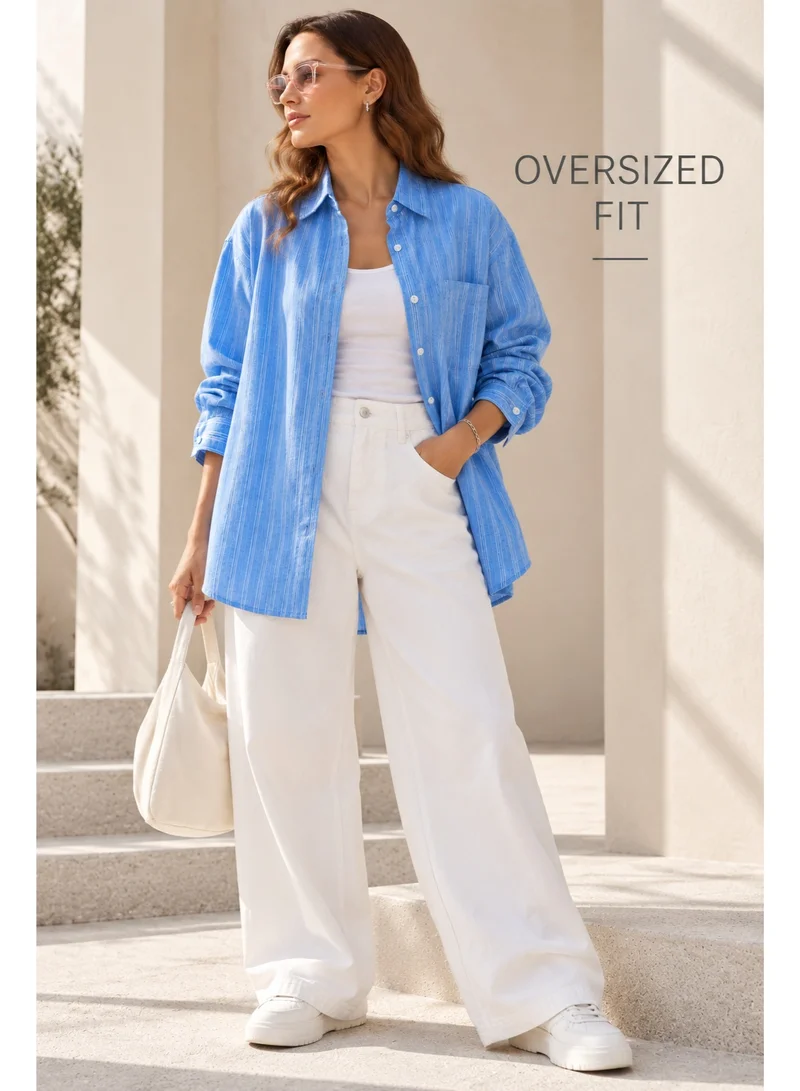 فكتور اند جين Ladies Oversized Fit Fine Stripe Shirt