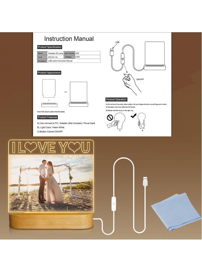 إطار صور أحبك 4"x 6" إطار صور أكريليكي مع ضوء ليلي بلون دافئ ديكور مكتبي منزلي هدية فريدة للأزواج الزوجة الحبيبة الفتاة عيد الحب ذكرى سنوية عيد ميلاد هدية زفاف - Image 5