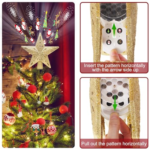 Wninbu Christmas Tree Topper Star Lighted with 6 Projection Modes,Christmas Star Tree Topper Projector Built-in LED Rotating Lights,3D Glitter Dynamic Projector Party Christmas Decorations (Gold) - Image 5