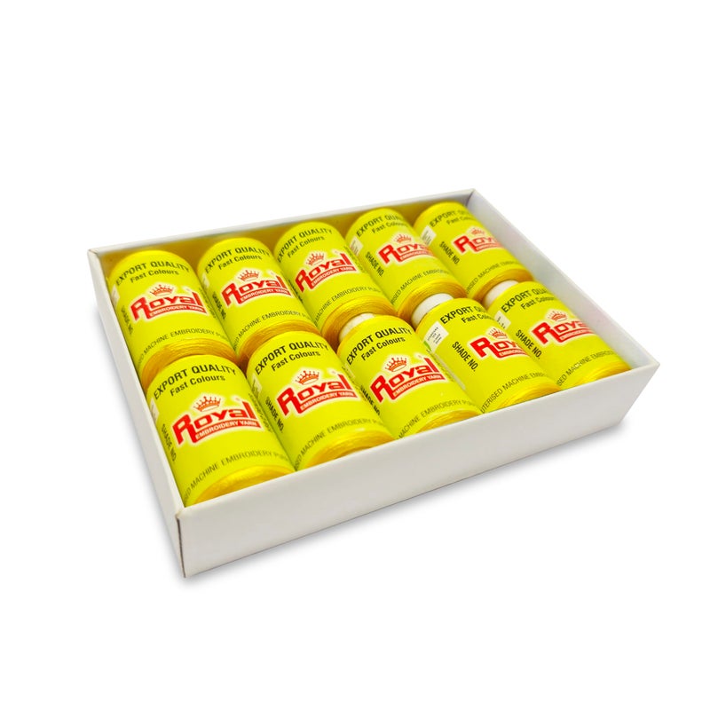 Royal Embroidery Threads - Thread for Machine, Hand Stitching | Viscose Rayon 150/2 Denier (13g Tube) Pack of 10 (Yellow) - Image 2