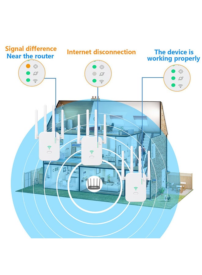 هافن مكرر إشارة الواي فاي 1200 ميجابت في الثانية، 5G/2.4G موسع الواي فاي ثنائي النطاق، منافذ الشبكة المحلية والشبكة الواسعة، الضبط بلمسة واحدة، التوصيل والتشغيل، مكبر صوت الواي فاي المكتبي والموطن - Image 3
