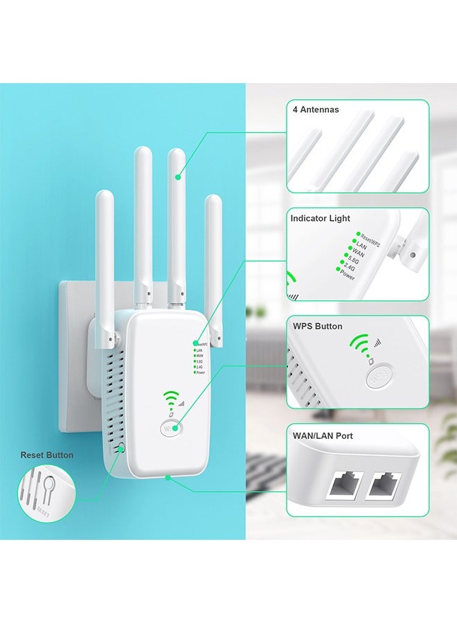 هافن مكرر إشارة الواي فاي 1200 ميجابت في الثانية، 5G/2.4G موسع الواي فاي ثنائي النطاق، منافذ الشبكة المحلية والشبكة الواسعة، الضبط بلمسة واحدة، التوصيل والتشغيل، مكبر صوت الواي فاي المكتبي والموطن - Image 5