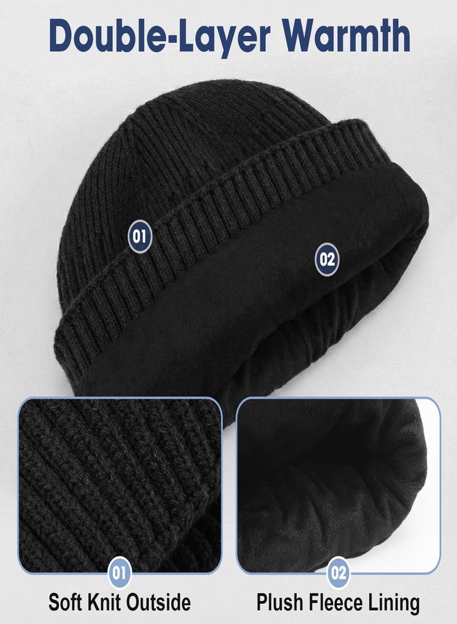 DACKRITO Thick Fleece Lined Knit Beanie for Men & Women - Warm Winter Cuffed Hat for Cold Weather Outdoor Wear, Black, One size - Image 2