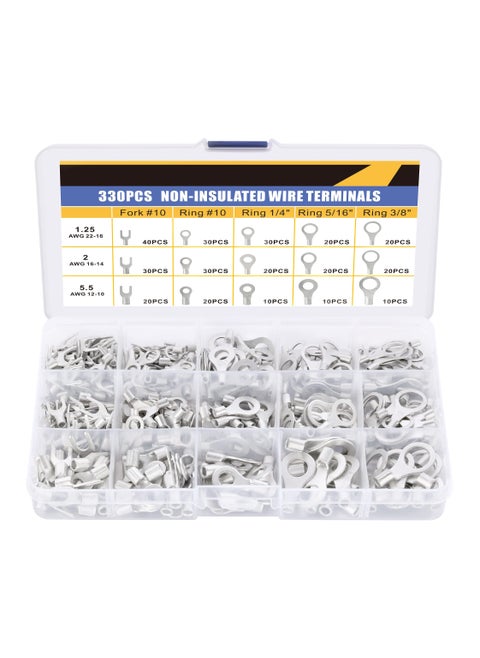 330PCS Non-Insulated Wire Connector Kit - Tinned Red Copper Brazed Seam Fork Ring Terminals for AWG 22-10 Electrical Wire Crimp Connectors.