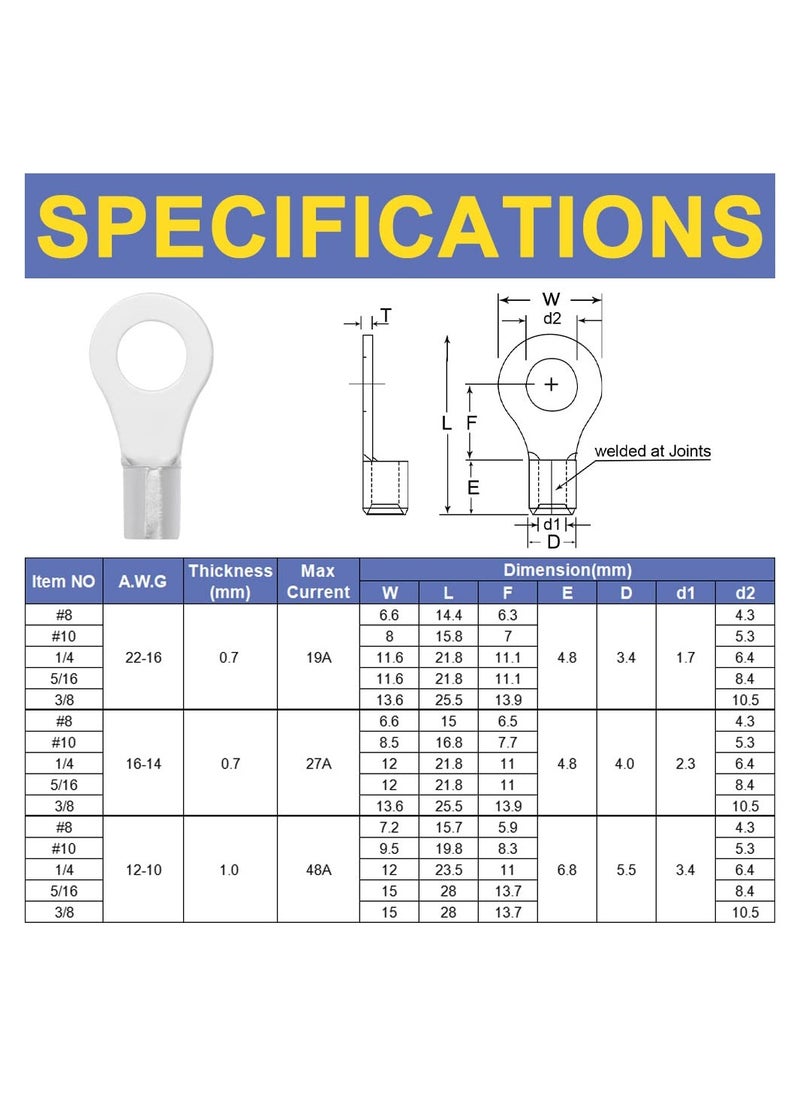 330PCS Non-Insulated Wire Connector Kit - Tinned Red Copper Brazed Seam Fork Ring Terminals for AWG 22-10 Electrical Wire Crimp Connectors.