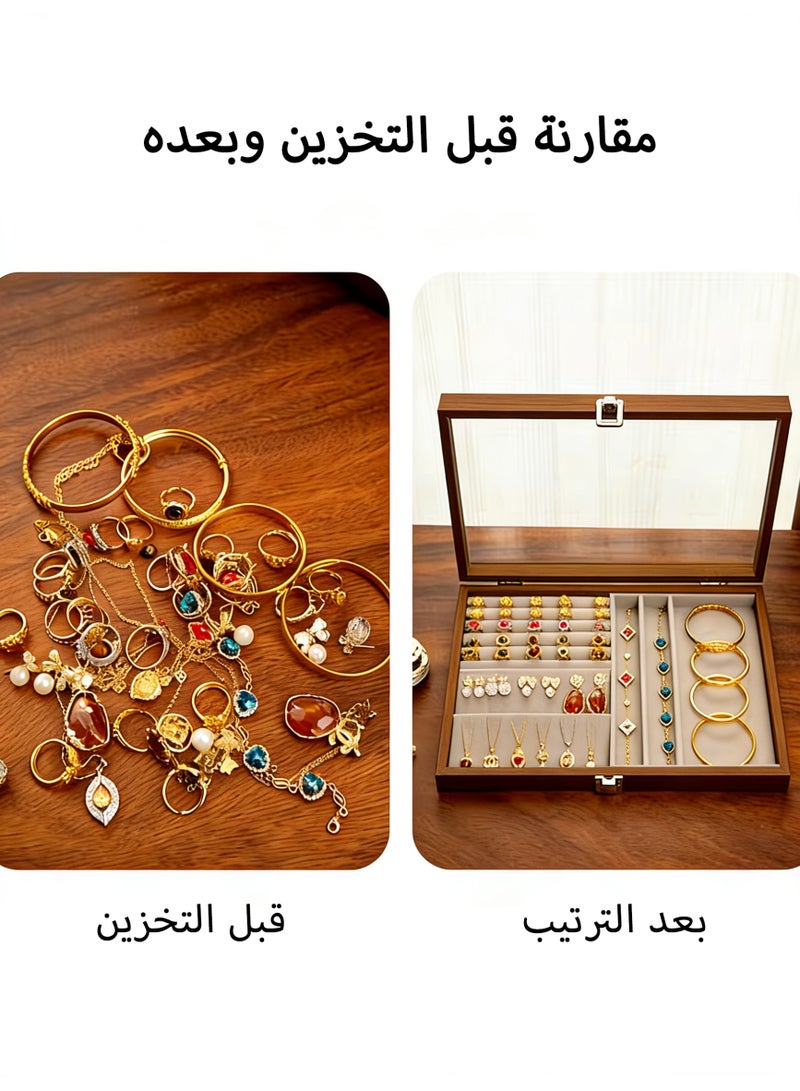 صندوق مجوهرات من خشب الجوز - MDF صديق للبيئة مع طلاء مقاوم للرطوبة، منظم مبطن بالقطيفة، هدية فاخرة للنساء والعيد - Image 3
