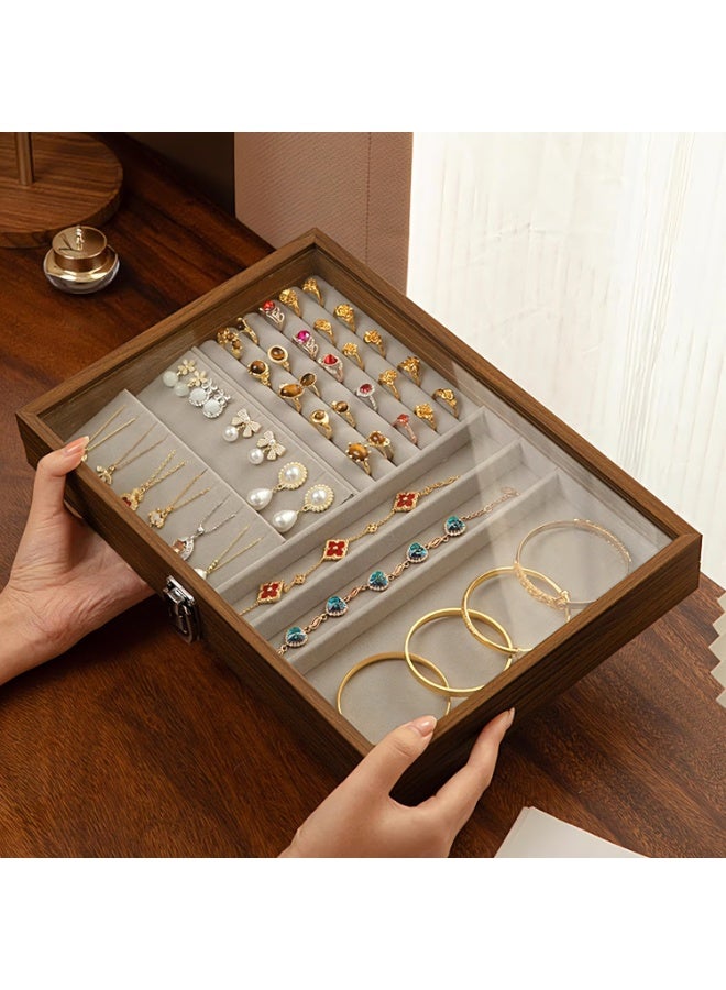 صندوق مجوهرات من خشب الجوز - MDF صديق للبيئة مع طلاء مقاوم للرطوبة، منظم مبطن بالقطيفة، هدية فاخرة للنساء والعيد - Image 2