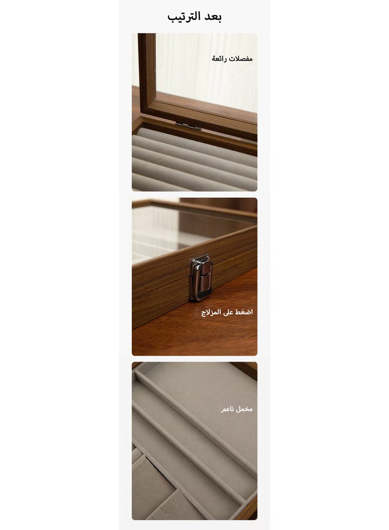 صندوق مجوهرات من خشب الجوز - MDF صديق للبيئة مع طلاء مقاوم للرطوبة، منظم مبطن بالقطيفة، هدية فاخرة للنساء والعيد - Image 4