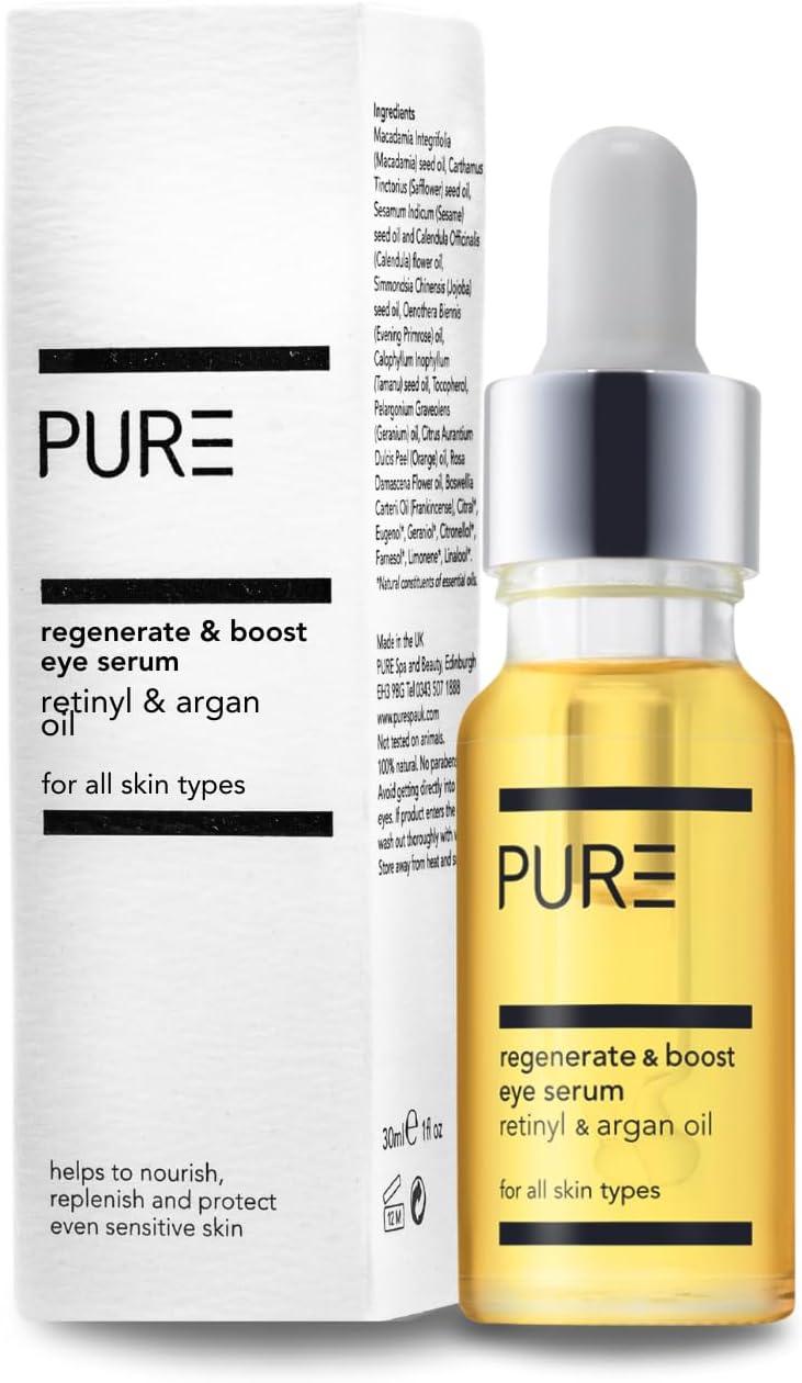 Eye Serum for Dark Circles Puffiness Wrinkles AntiAgeing Hydrating Under Eye Treatment with Retinyl Vitamin A Argan Oil Day Night 100 Natural Vegan 15ml by PURE Spa Skincare