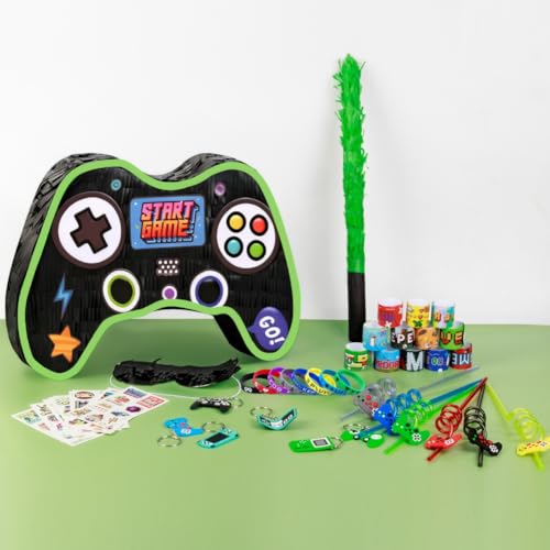 FIGEPO Video Game Pinata Set for Boy Kids Gamer Party with Controller Pinata Straws Bracelets Stickers Keychain Confetti Tools for Party Decoration Black - Image 5