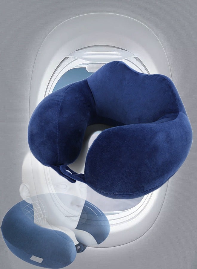 وسادة على شكل حرف U، وسادة سفر بالطائرة ناعمة مع دعم رأس 360 درجة ووسادة سفر خفيفة الوزن للاستخدام في النوم أثناء السفر بالسيارة والقطار والحافلة (لون أزرق) - Image 1