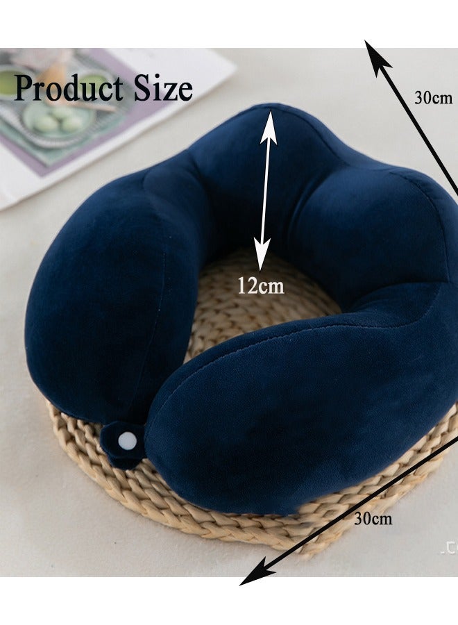 وسادة على شكل حرف U، وسادة سفر بالطائرة ناعمة مع دعم رأس 360 درجة ووسادة سفر خفيفة الوزن للاستخدام في النوم أثناء السفر بالسيارة والقطار والحافلة (لون أزرق) - Image 3