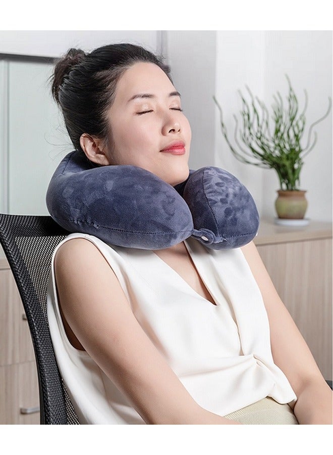 وسادة على شكل حرف U، وسادة سفر بالطائرة ناعمة مع دعم رأس 360 درجة ووسادة سفر خفيفة الوزن للاستخدام في النوم أثناء السفر بالسيارة والقطار والحافلة (لون أزرق) - Image 4