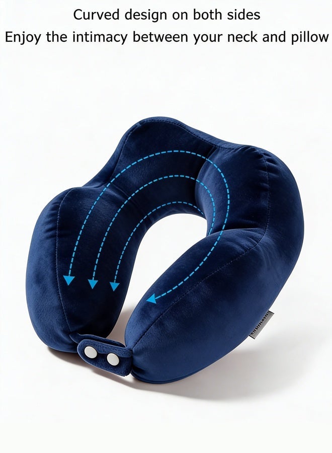 شيزوبيت وسادة سفر للرقبة مصنوعة من إسفنج الذاكرة، وسادة سفر ناعمة للطائرة مع دعم للرأس بزاوية 360 درجة، وسادة سفر خفيفة الوزن للنوم في السيارة أو القطار أو الحافلة، مناسبة للنوم والراحة (أزرق) - Image 4