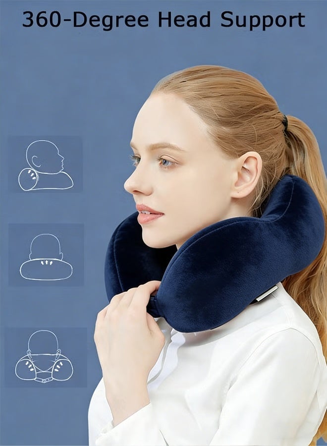 شيزوبيت وسادة سفر للرقبة مصنوعة من إسفنج الذاكرة، وسادة سفر ناعمة للطائرة مع دعم للرأس بزاوية 360 درجة، وسادة سفر خفيفة الوزن للنوم في السيارة أو القطار أو الحافلة، مناسبة للنوم والراحة (أزرق) - Image 5