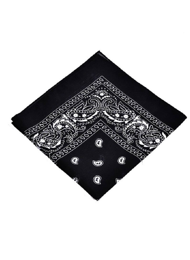 Multifunctional Bandana Polyester Cashew Flower Square Scarf Hip Hop Outdoor Cycling Headscarf Western Cowboy Style Square Scarf Black  - Image 2