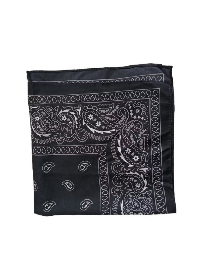 Multifunctional Bandana Polyester Cashew Flower Square Scarf Hip Hop Outdoor Cycling Headscarf Western Cowboy Style Square Scarf Black  - Image 3