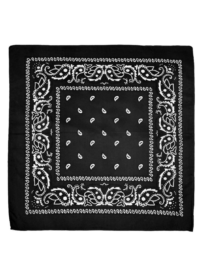 Multifunctional Bandana Polyester Cashew Flower Square Scarf Hip Hop Outdoor Cycling Headscarf Western Cowboy Style Square Scarf Black  - Image 5