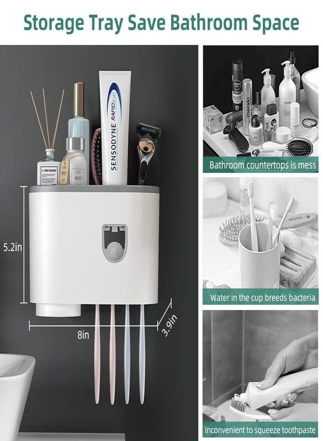 ASUVEK Plastic Wall Mounted Toothbrush Holder with Automatic Toothpaste Dispenser & Magnetic Cup, No Drilling Self-Adhesive Bathroom Organizer, ABS Toothpaste Holder Set for Kids& Family White (1 Cup) - Image 5