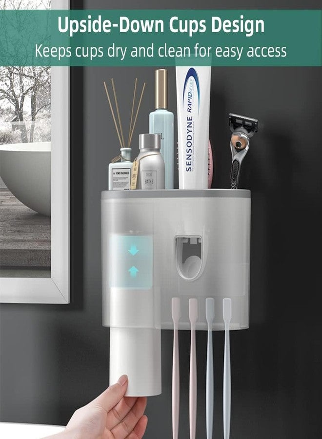 ASUVEK Plastic Wall Mounted Toothbrush Holder with Automatic Toothpaste Dispenser & Magnetic Cup, No Drilling Self-Adhesive Bathroom Organizer, ABS Toothpaste Holder Set for Kids& Family White (1 Cup) - Image 4