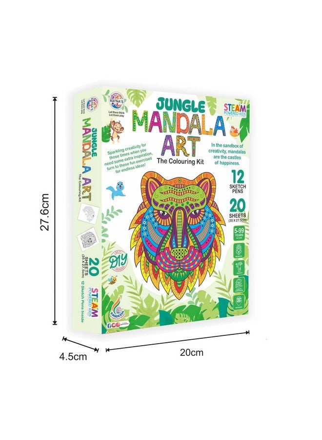 Ratna's Jungle Mandala Art Colouring Kit - 20 Sheets (35 x 27.5 cm) with 12 Sketch Pens Inside - Creative Coloring Fun for All Ages - Image 4