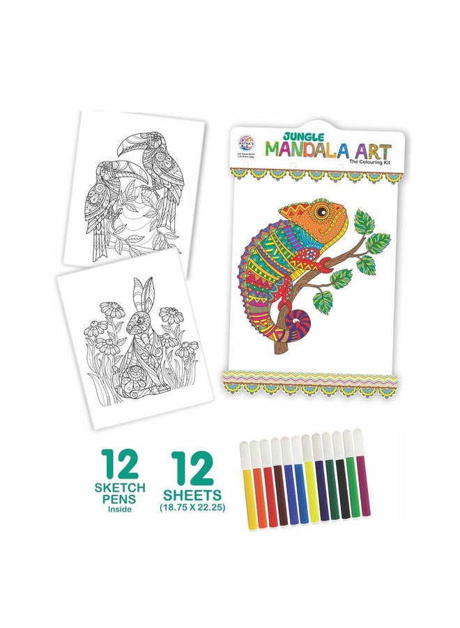 Ratna's Jungle Mandala Art Colouring Kit - 20 Sheets (35 x 27.5 cm) with 12 Sketch Pens Inside - Creative Coloring Fun for All Ages - Image 2
