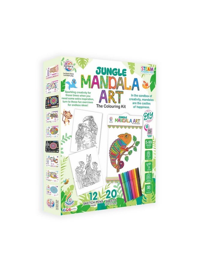 Ratna's Jungle Mandala Art Colouring Kit - 20 Sheets (35 x 27.5 cm) with 12 Sketch Pens Inside - Creative Coloring Fun for All Ages - Image 5