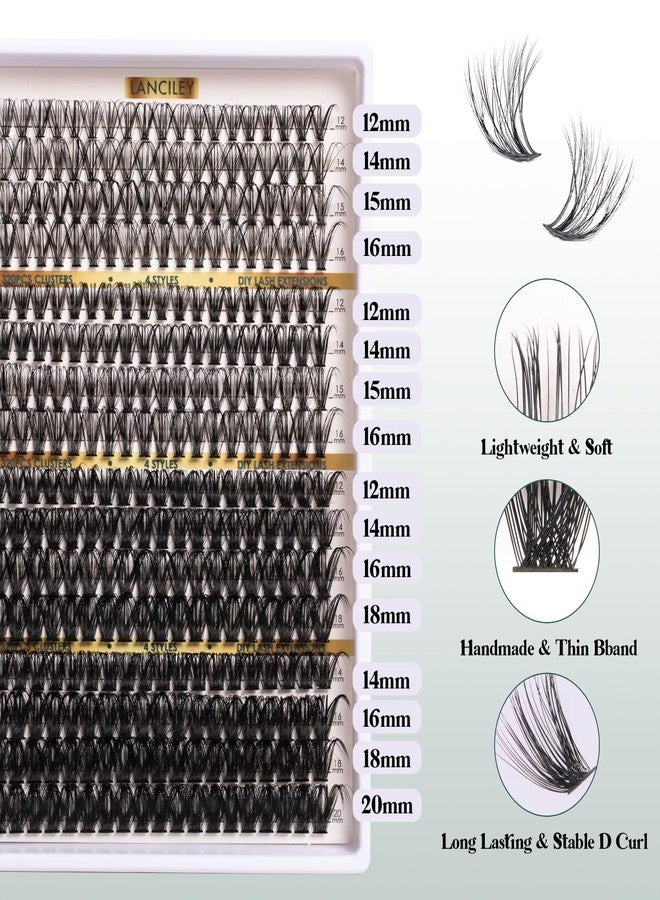 Lanciley Lash Clusters 320PCS 12-20MM 30D+40D+80D+100D DIY Eyelash Extensions Kit Fluffy Individual Lashes Wispy Eyelash Clusters Natural D Curl Lash Extension kit with Lash Bond&Seal&Remover&Tweezers-4 - Image 3