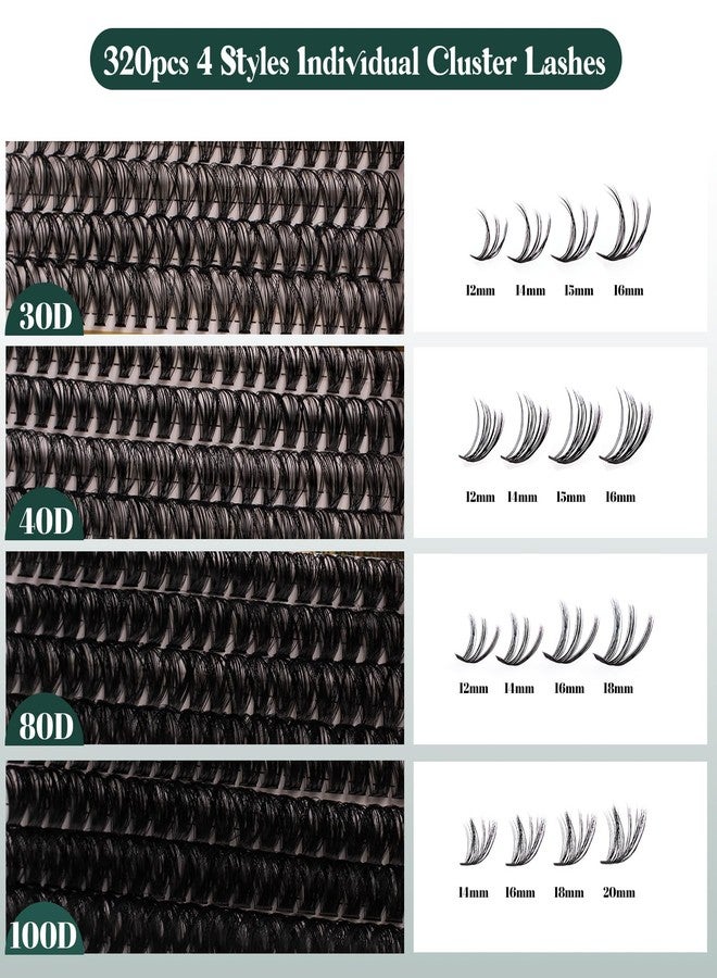 Lanciley Lash Clusters 320PCS 12-20MM 30D+40D+80D+100D DIY Eyelash Extensions Kit Fluffy Individual Lashes Wispy Eyelash Clusters Natural D Curl Lash Extension kit with Lash Bond&Seal&Remover&Tweezers-4 - Image 5