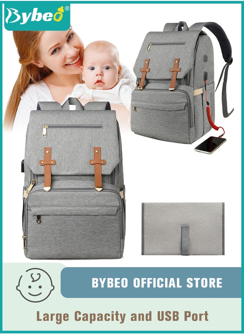 Bybeo Large Baby Diaper Bag, Multifunctional Diapers Changing Backpacks, Waterproof  Nappy/Nursing Bags, Fashion Mommy Backpack with Portable Change Mat and USB Charge Port, for Newborn Mother/Father  - Image 1