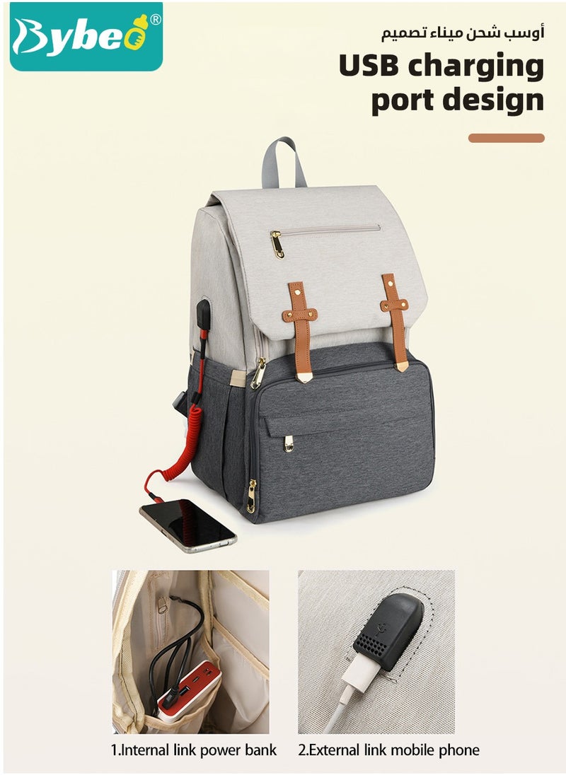 Bybeo Large Baby Diaper Bag, Multifunctional Diapers Changing Backpacks, Waterproof  Nappy/Nursing Bags, Fashion Mommy Backpack with Portable Change Mat and USB Charge Port, for Newborn Mother/Father  - Image 5