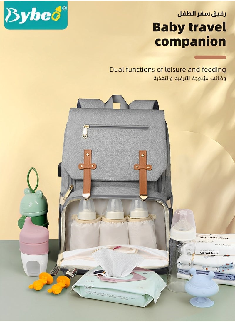 Bybeo Large Baby Diaper Bag, Multifunctional Diapers Changing Backpacks, Waterproof  Nappy/Nursing Bags, Fashion Mommy Backpack with Portable Change Mat and USB Charge Port, for Newborn Mother/Father  - Image 2