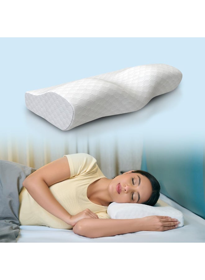 CareFoam Memory Foam Pillow, Contour Cervical Pillow for Neck & Shoulder Pain - Orthopedic Pillow, Neck Cervical Sleeping Pillows for Side & Back Sleepers White Jacquard Cover-Standard (Pack of 2) - Image 1