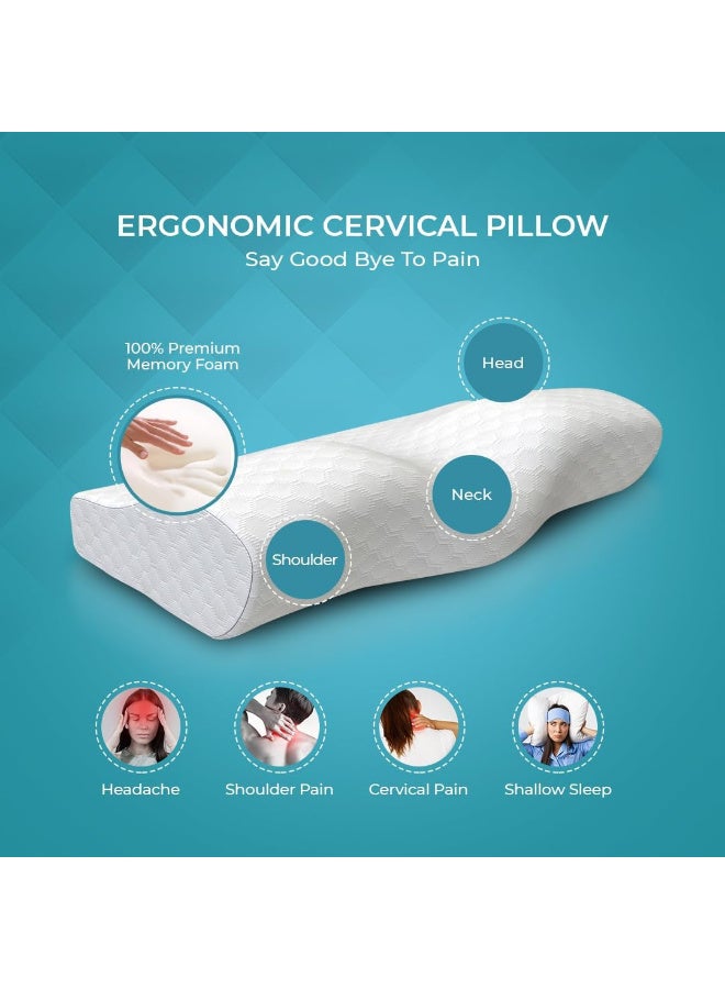 CareFoam Memory Foam Pillow, Contour Cervical Pillow for Neck & Shoulder Pain - Orthopedic Pillow, Neck Cervical Sleeping Pillows for Side & Back Sleepers White Jacquard Cover-Standard (Pack of 2) - Image 2