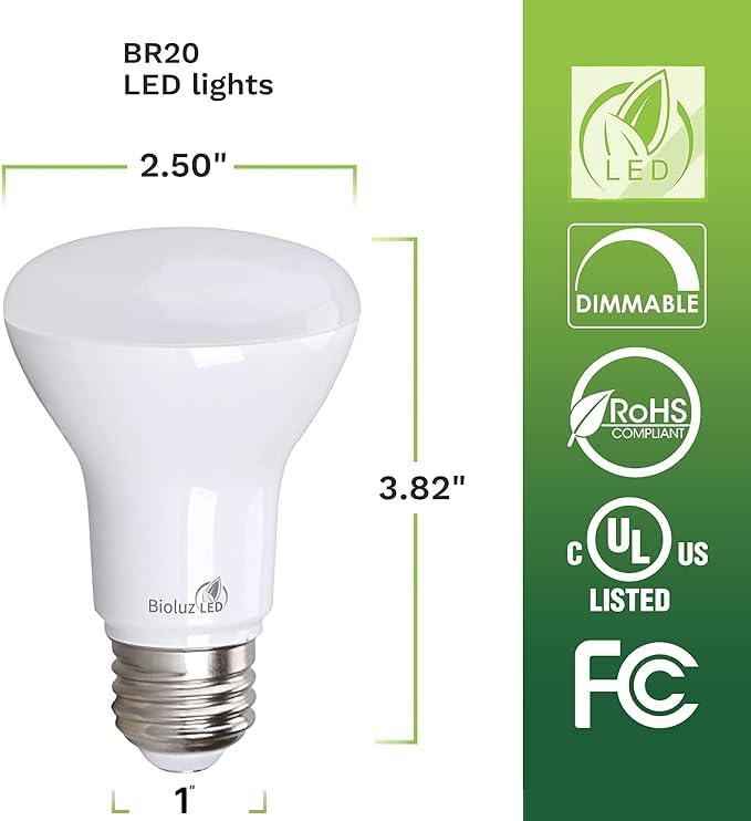 Bioluz LED 2-Pack R20 LED Light Bulbs, 6W = 50W Replacement, 2700K Bright Warm White LED Light Bulbs, 540 Lumens, 90 CRI, Dimmable, Soft White, Indoor/Outdoor, UL Listed, CEC Title 20 - Image 4