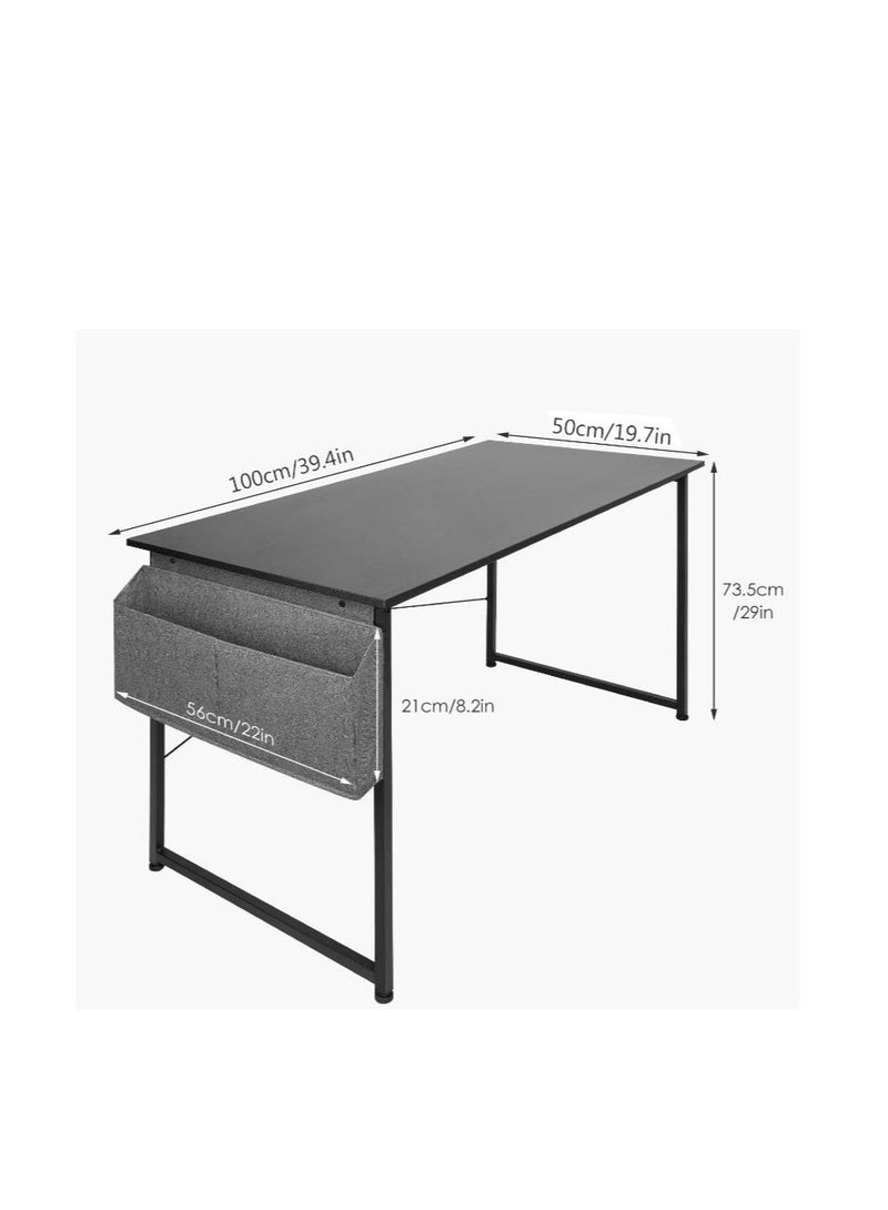 Golden Modern Computer Desk Sturdy Office Desk Simple Writing Desk Study Table with Storage Bag and Hook for Home Office Bedroom Living Room PC Laptop Notebook Table (100 * 50cm, White) - Image 2