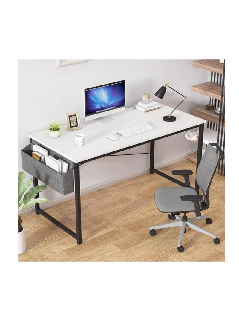 Golden Modern Computer Desk Sturdy Office Desk Simple Writing Desk Study Table with Storage Bag and Hook for Home Office Bedroom Living Room PC Laptop Notebook Table (100 * 50cm, White) - Image 1
