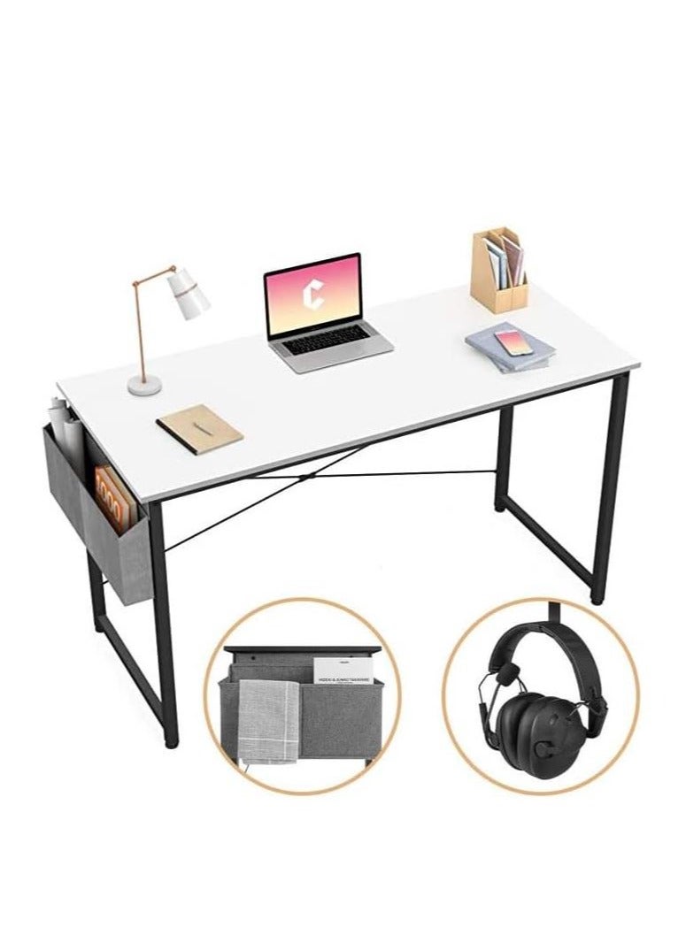 Golden Modern Computer Desk Sturdy Office Desk Simple Writing Desk Study Table with Storage Bag and Hook for Home Office Bedroom Living Room PC Laptop Notebook Table (100 * 50cm, White) - Image 3